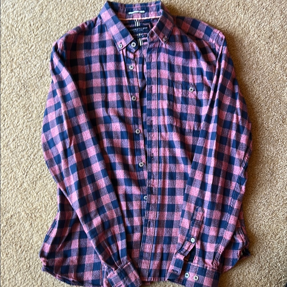 Men's Plaid Shirt - Pink and Blue